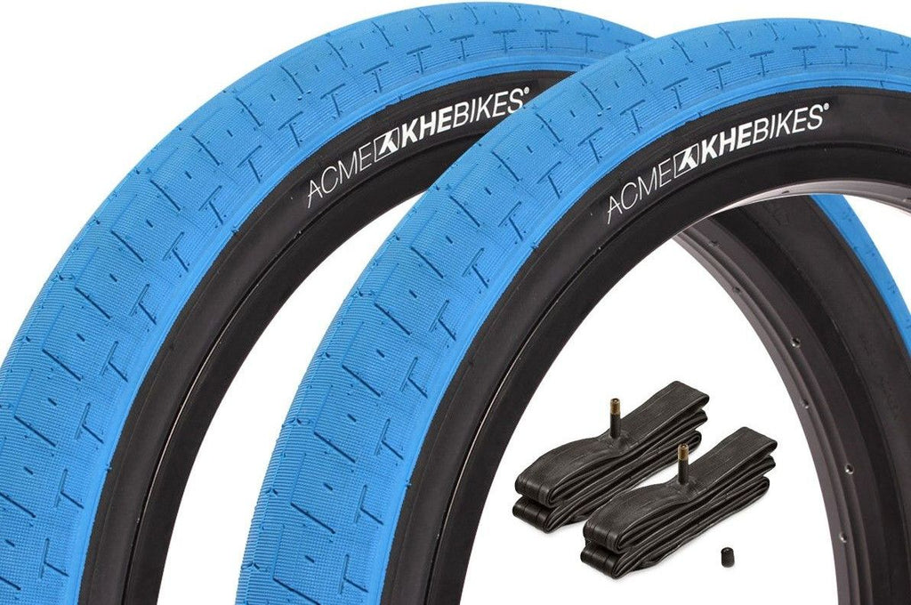 2x pneus BMX KHE ACME 20 pouces x 2,40 pouces bleu + chambre à air AV