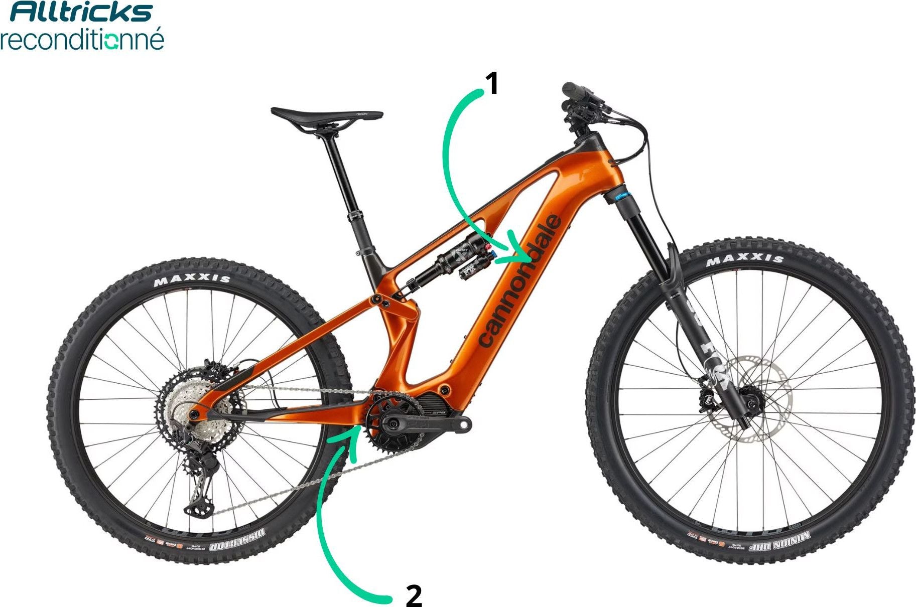 VTT Électrique Tout-Suspendu Cannondale Moterra SL 2 12V 600Wh Shimano 85Nm MX (29/27.5'') Orange T.M 163/175cm - Produit Reconditionné