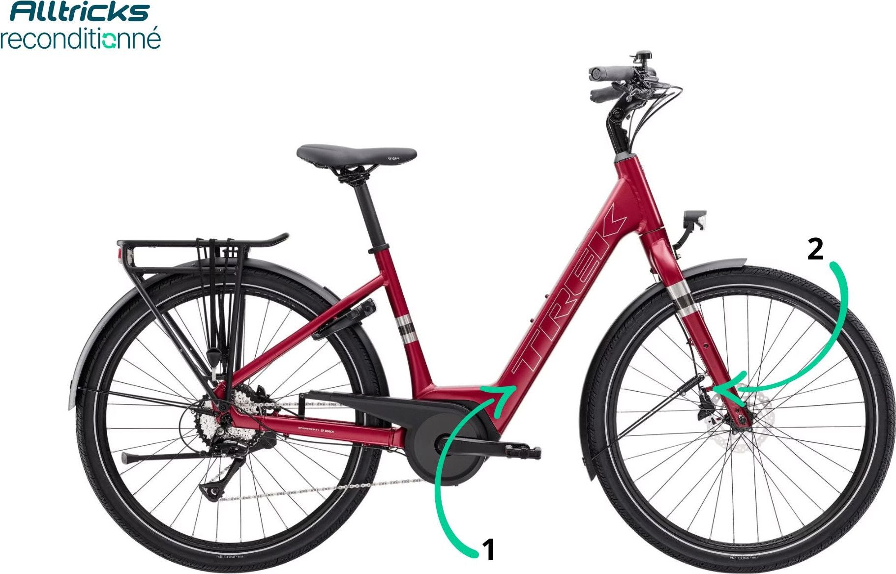 Vélo de Ville Électrique Trek Verve+ 1 Lowstep 400Wh Shimano Acera 8V Rouge T.M 165/175cm - Produit Reconditionné
