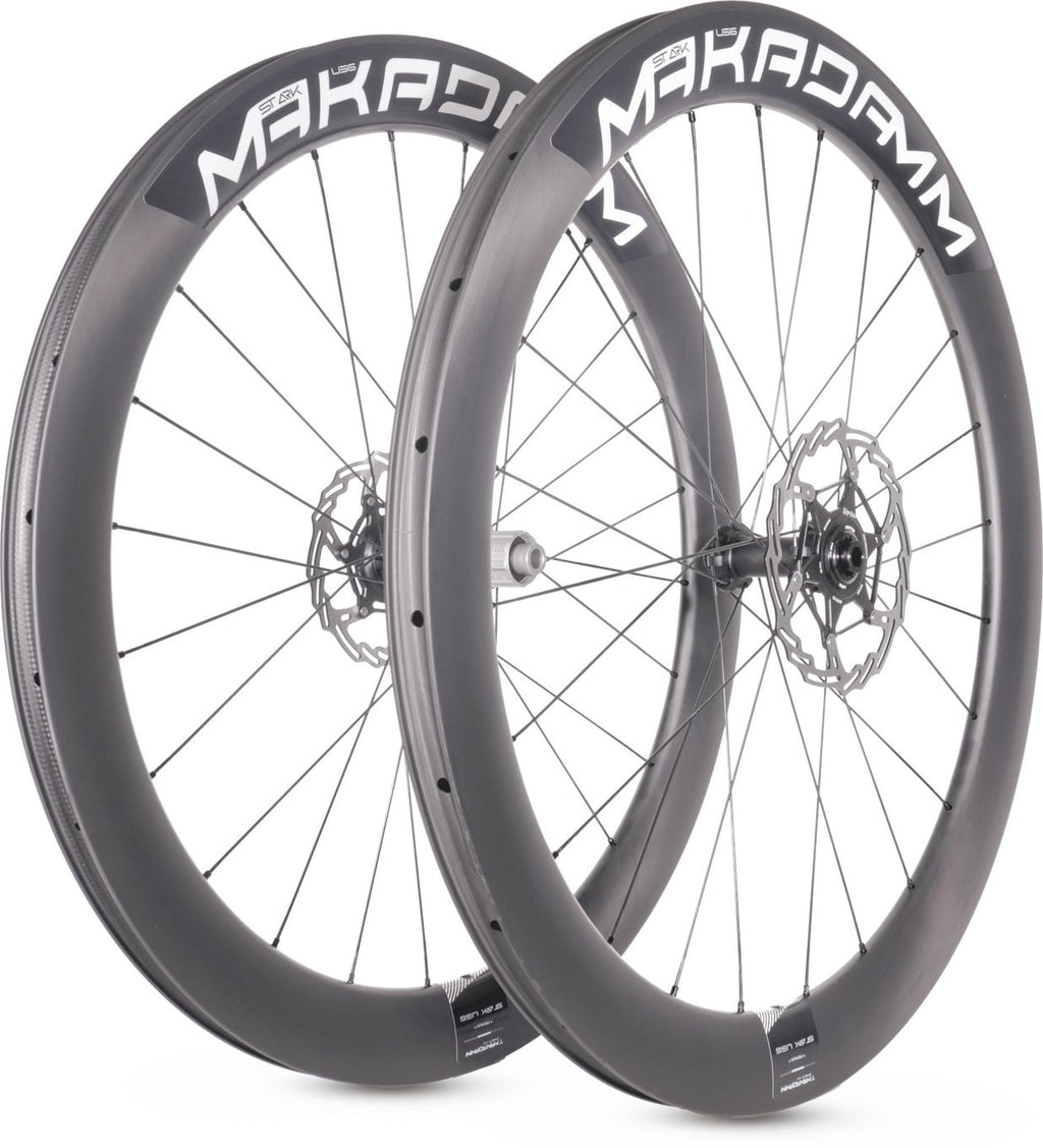 Paire de roues carbone route – MaKadamm stark u56 disc premium à pneus – 1540 gr la paire – centerlock – axe 12x100 | 12x14