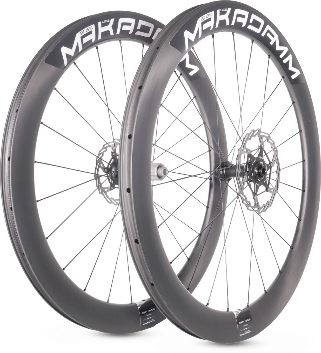 Paire de roues carbone route – MaKadamm stark u56 disc premium à pneus – 1540 gr la paire – centerlock – axe 12x100 | 12x14