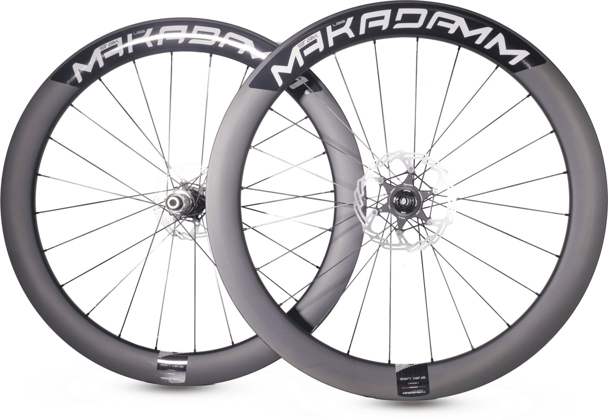 Paire de roues carbone route – MaKadamm stark u56 disc premium à pneus – 1540 gr la paire – centerlock – axe 12x100 | 12x14